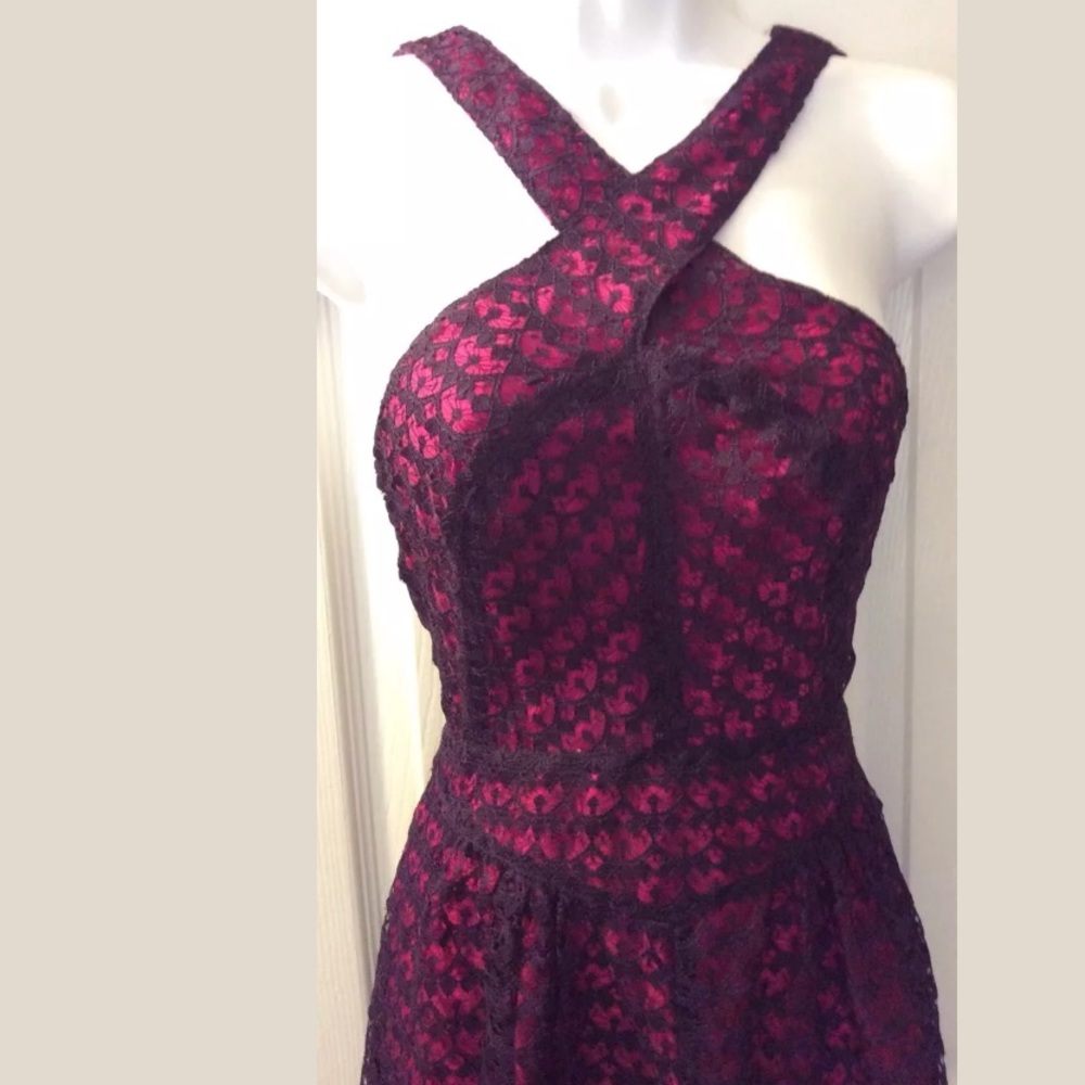 MODA International Lace overlay dress pink purple - Picture 3 of 8